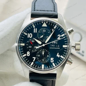 IWC Pilot Kronograf Siyah Kadran Çelik 43mm Super Clone ETA Eta Saat karşıdan görünüm