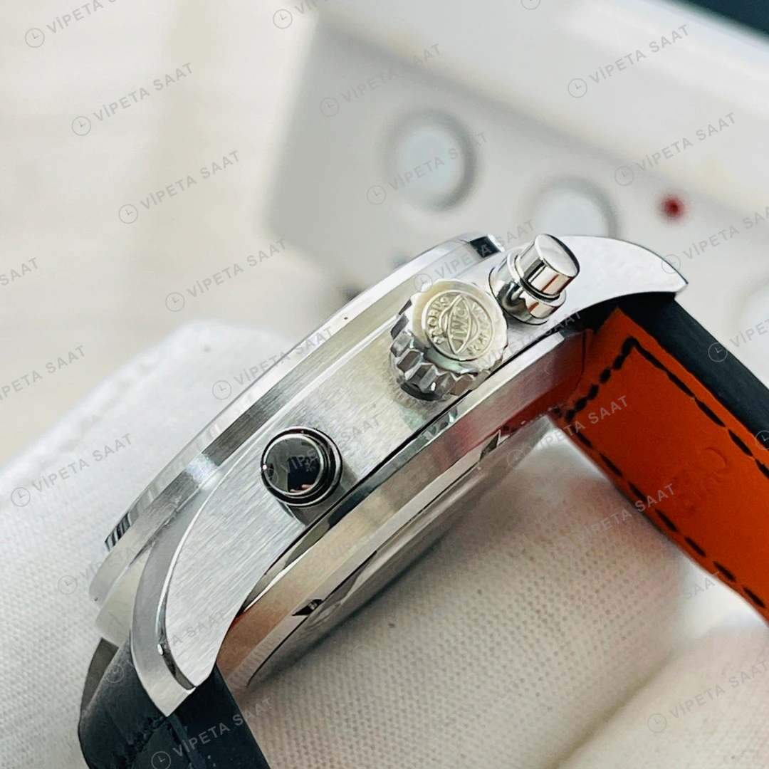 IWC Pilot Kronograf Siyah Kadran Çelik 43mm Super Clone ETA Eta Saat detay 6