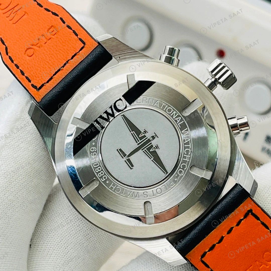 IWC Pilot Kronograf Siyah Kadran Çelik 43mm Super Clone ETA Eta Saat detay 9