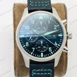 IWC Pilot Kronograf Siyah Kadran Çelik Kordon Super Clone ETA Eta Saat karşıdan görünüm