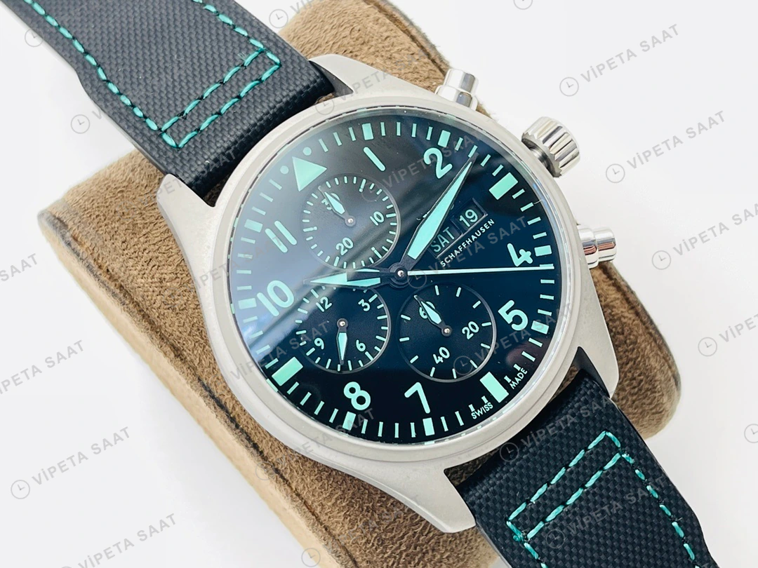 IWC Pilot Kronograf Siyah Kadran Çelik Kordon Super Clone ETA Eta Saat detay 7