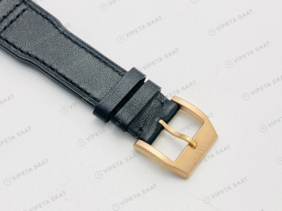 IWC Pilot Kronograf Siyah Kadran Gold Deri Kordon Super Clone ETA Eta Saat detay 3