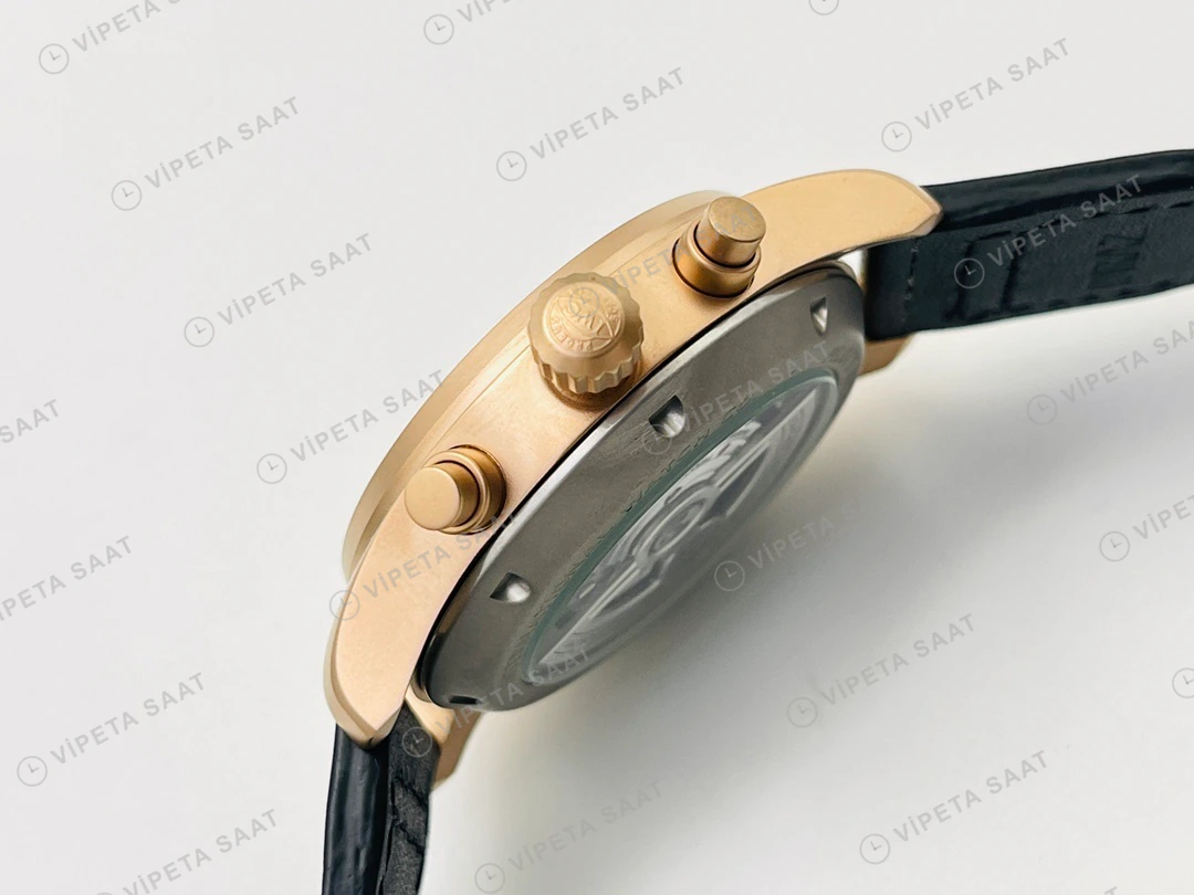 IWC Pilot Kronograf Siyah Kadran Gold Deri Kordon Super Clone ETA Eta Saat detay 7