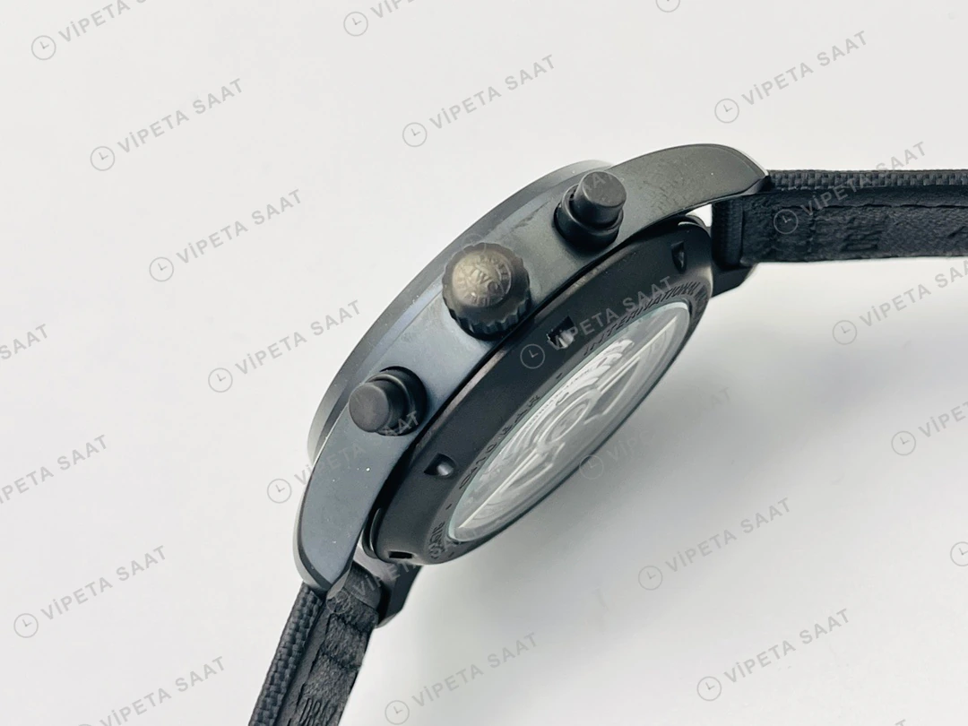 IWC Pilot Kronograf Siyah Kadran Seramik Deri Kordon Super Clone ETA Eta Saat detay 4