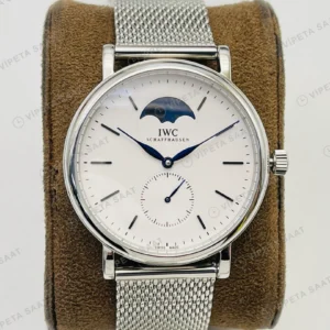 IWC Portofino Moonphase Beyaz Kadran Çelik Super Clone ETA Eta Saat karşıdan görünüm