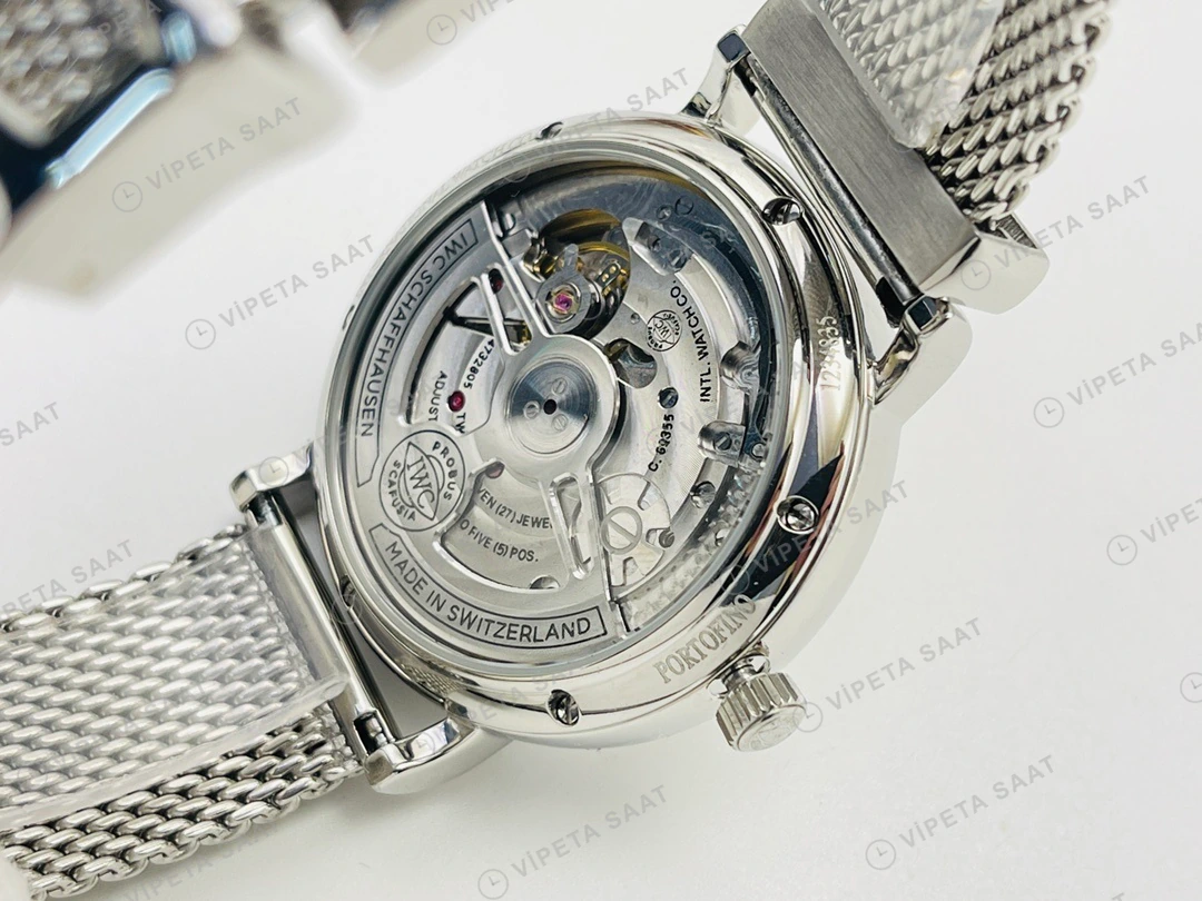 IWC Portofino Moonphase Beyaz Kadran Çelik Super Clone ETA Eta Saat detay 5