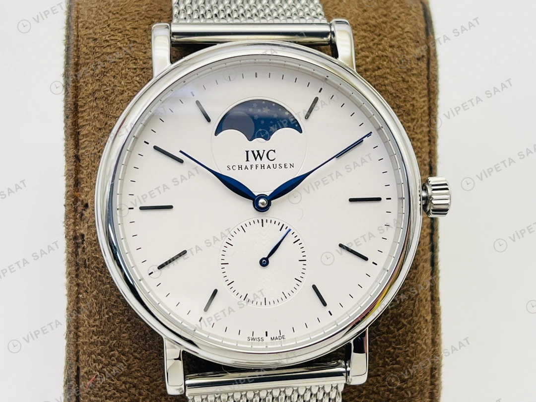 IWC Portofino Moonphase Beyaz Kadran Çelik Super Clone ETA Eta Saat detay 7