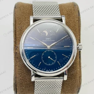 IWC Portofino Moonphase Mavi Kadran Çelik Super Clone ETA Eta Saat karşıdan görünüm