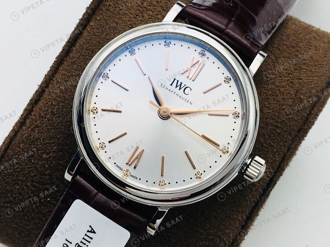 IWC Portofino Otomatik Beyaz Kadran Çelik 34mm Super Clone ETA Eta Saat detay 4