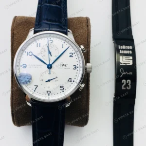 IWC Portugieser Kronograf Beyaz Kadran Çelik 41mm Super Clone ETA Eta Saat karşıdan görünüm
