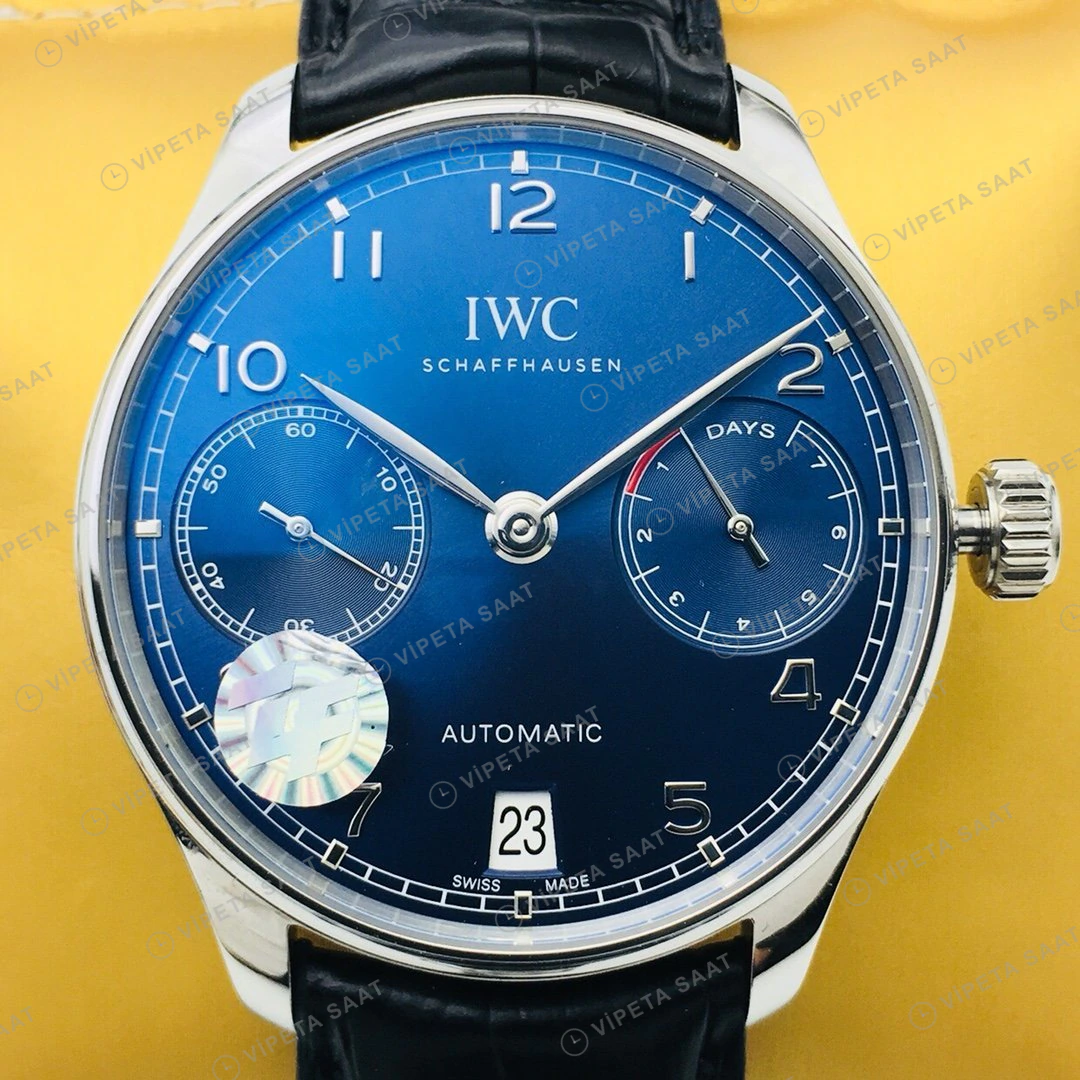 IWC Portugieser Mavi Kadran Çelik Super Clone ETA Eta Saat detay 4