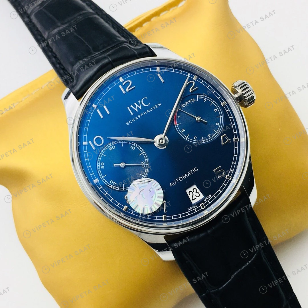 IWC Portugieser Mavi Kadran Çelik Super Clone ETA Eta Saat detay 6