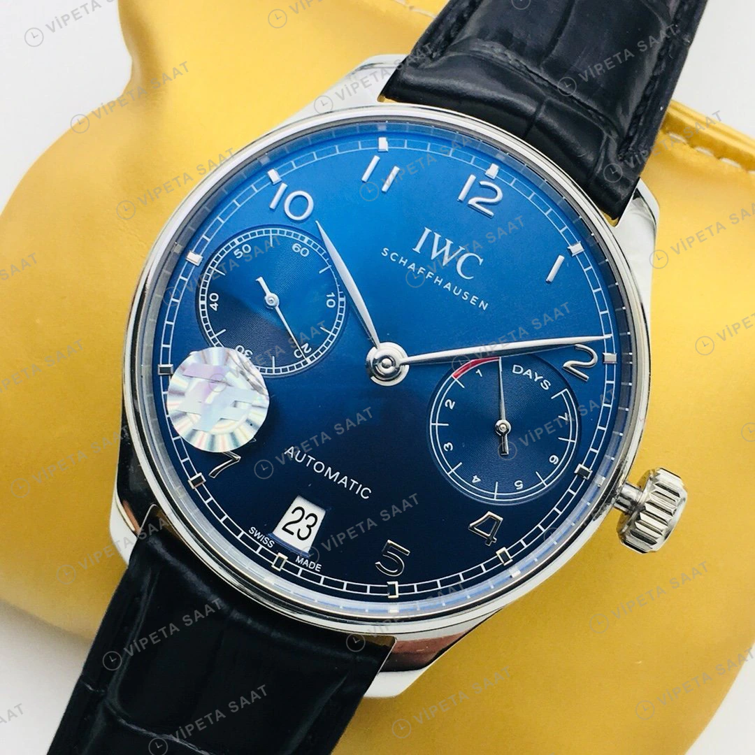 IWC Portugieser Mavi Kadran Çelik Super Clone ETA Eta Saat detay 7