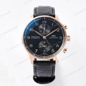 IWC Portuguese Chronograph Rose Black Dial Super Clone ETA Saat karşıdan görünüm