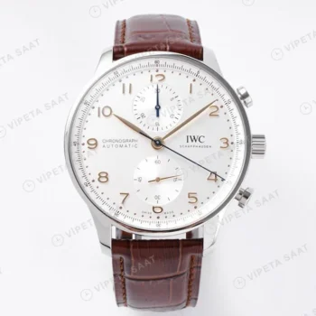 IWC Portuguese Chronograph Silver Dial 41mm ETA Saat Super Clone ETA karşıdan görünüm