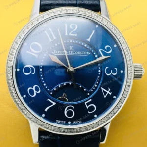Jaeger-LeCoultre Rendez-Vous Mavi Kadran Taşlı Bezel Çelik Deri Kordon 34mm Super Clone ETA Eta Saat karşıdan görünüm