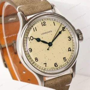 Longines Heritage Military 38.5mm Krem Kadran Kahverengi Deri Super Clone ETA Saat detay 5