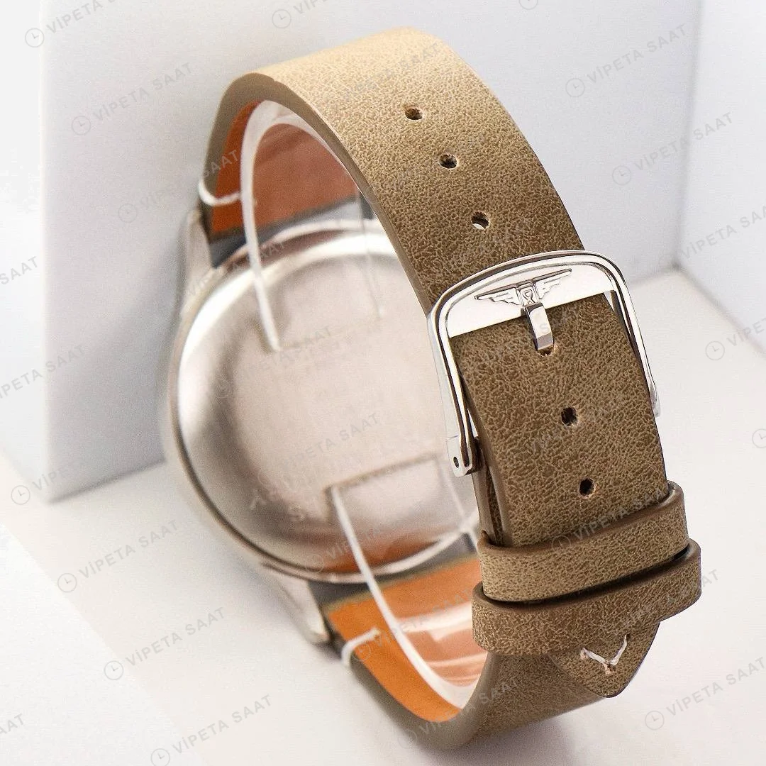 Longines Heritage Military 38.5mm Krem Kadran Kahverengi Deri Super Clone ETA Saat detay 7