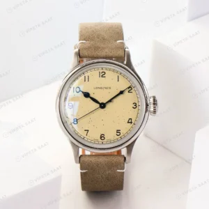 Longines Heritage Military 38.5mm Krem Kadran Kahverengi Deri Super Clone ETA Saat yan görünüm