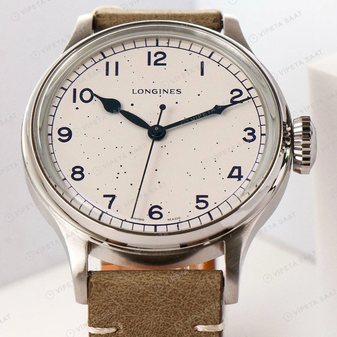 Longines Heritage Military 38.5mm Krem Kadran Yeşil Deri Super Clone ETA Saat detay 4