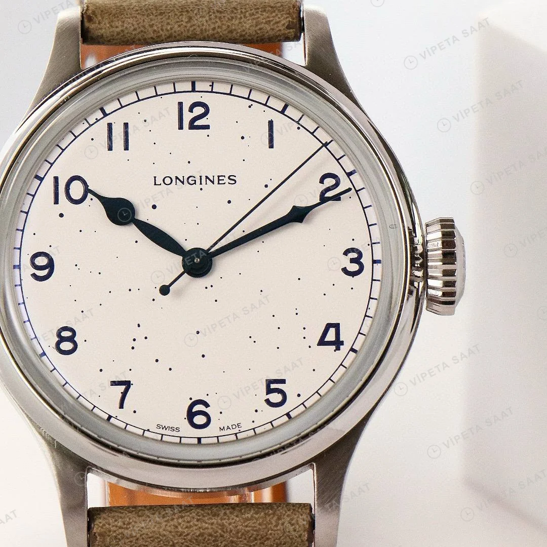 Longines Heritage Military 38.5mm Krem Kadran Yeşil Deri Super Clone ETA Saat detay 5