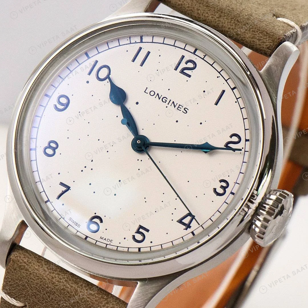 Longines Heritage Military 38.5mm Krem Kadran Yeşil Deri Super Clone ETA Saat detay 6
