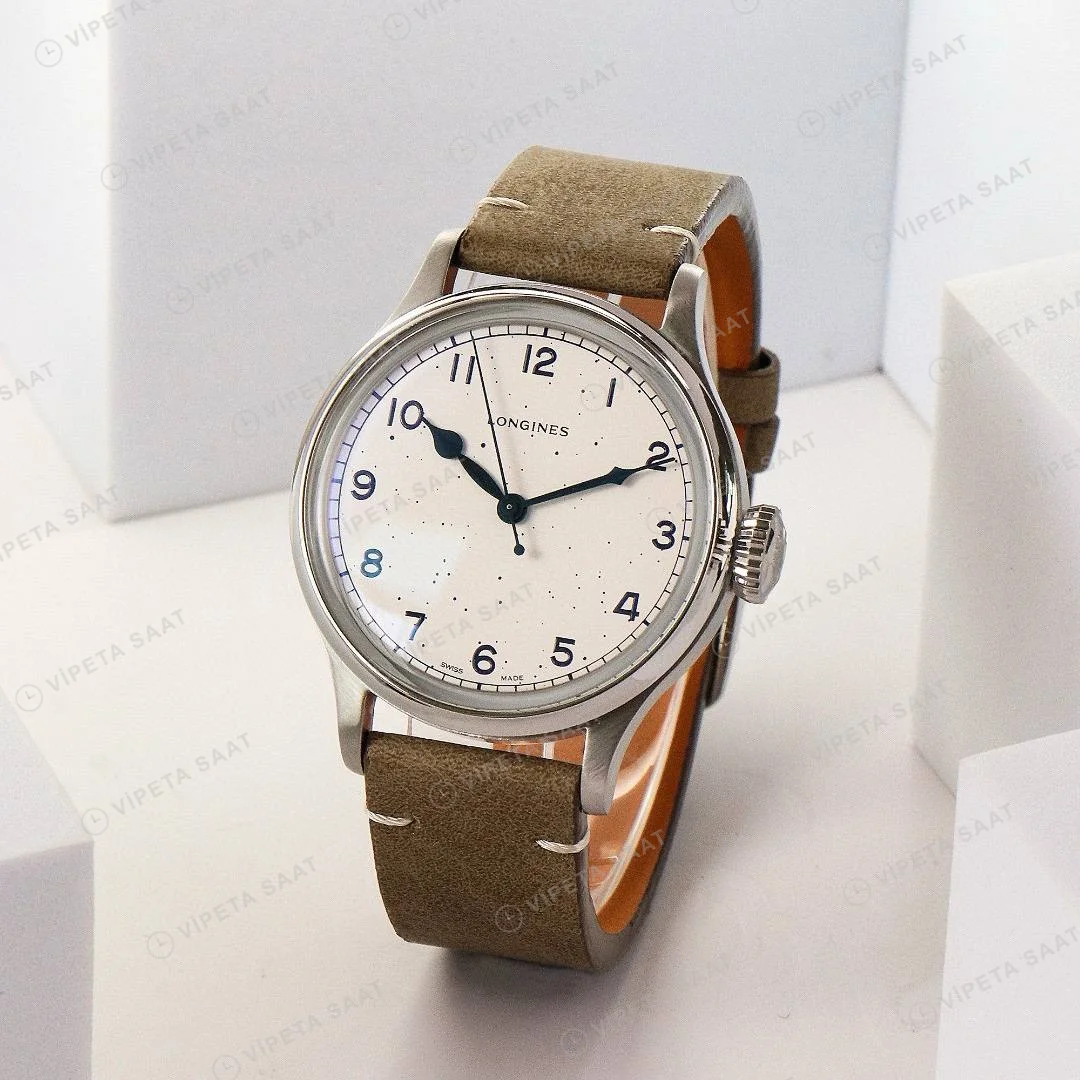 Longines Heritage Military 38.5mm Krem Kadran Yeşil Deri Super Clone ETA Saat detay 7