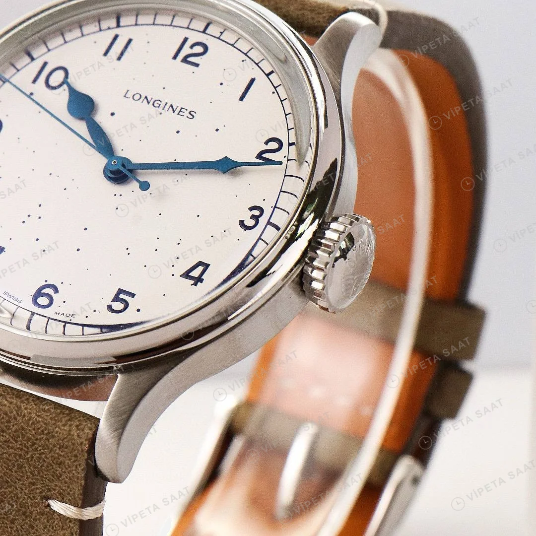 Longines Heritage Military 38.5mm Krem Kadran Yeşil Deri Super Clone ETA Saat detay 8