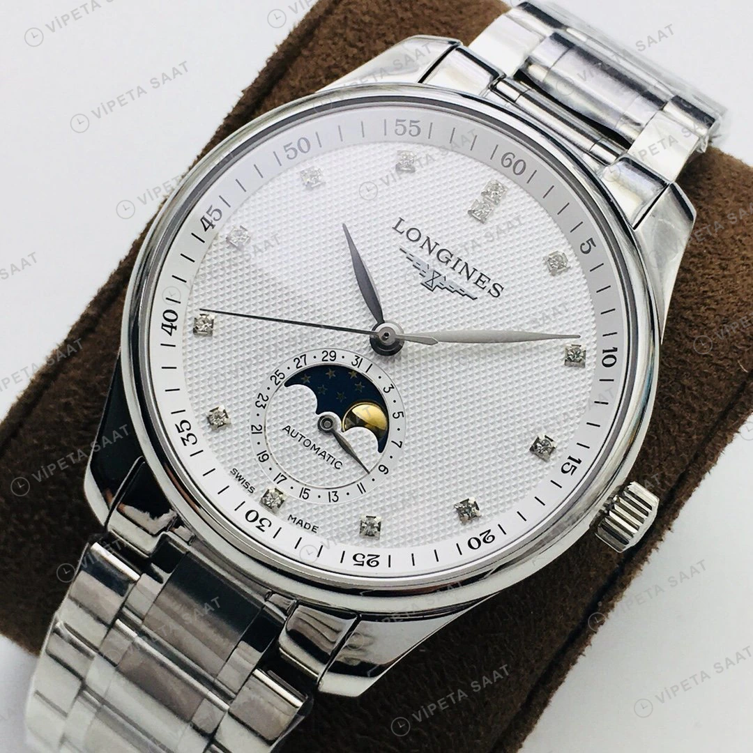 Longines Master Collection Ay Evreli Beyaz Kadran Çelik 40mm Super Clone ETA Eta Saat detay 7