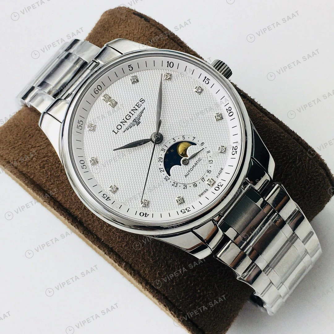 Longines Master Collection Ay Evreli Beyaz Kadran Çelik 40mm Super Clone ETA Eta Saat detay 9