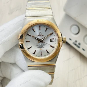 Omega Constellation Beyaz Kadran Çelik Gold Super Clone ETA Eta Saat karşıdan görünüm
