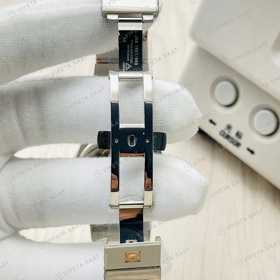 Omega Constellation Beyaz Kadran Çelik Gold Super Clone ETA Eta Saat detay 4