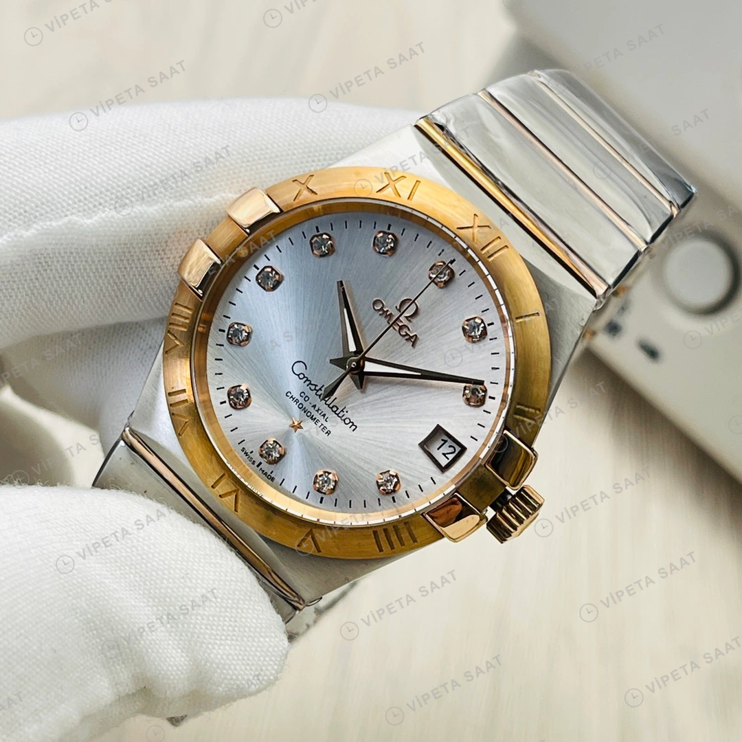 Omega Constellation Gümüş Kadran Çelik Gold 35mm Super Clone ETA Eta Saat detay 3