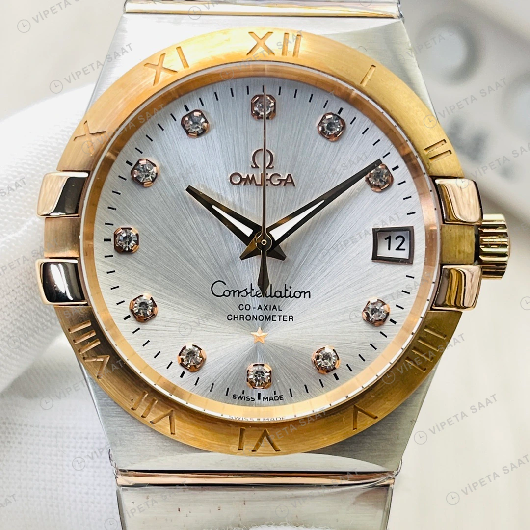 Omega Constellation Gümüş Kadran Çelik Gold 35mm Super Clone ETA Eta Saat detay 7