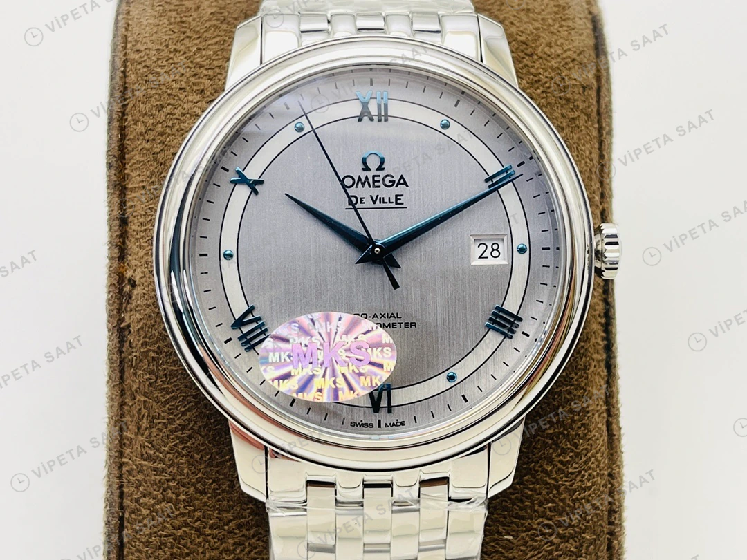 Omega De Ville Co-Axial Gri Kadran Çelik 40mm Super Clone ETA Eta Saat detay 3