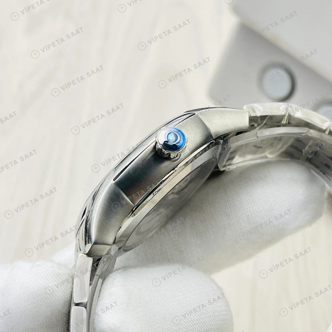 Omega De Ville Co-Axial Mavi Kadran Çelik 40mm Super Clone ETA Eta Saat yan görünüm
