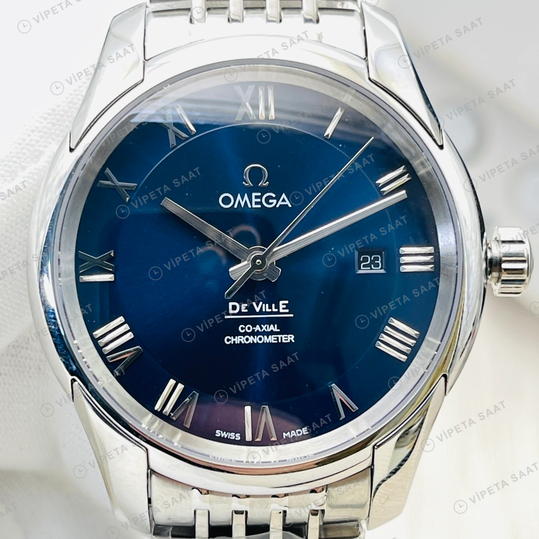 Omega De Ville Co-Axial Mavi Kadran Çelik 40mm Super Clone ETA Eta Saat detay 5