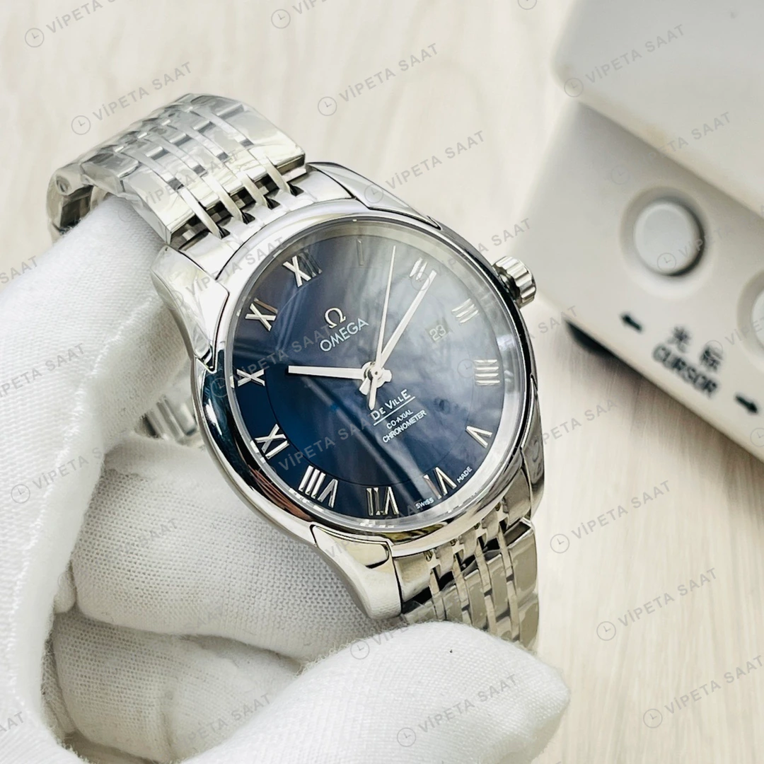 Omega De Ville Co-Axial Mavi Kadran Çelik 40mm Super Clone ETA Eta Saat detay 7