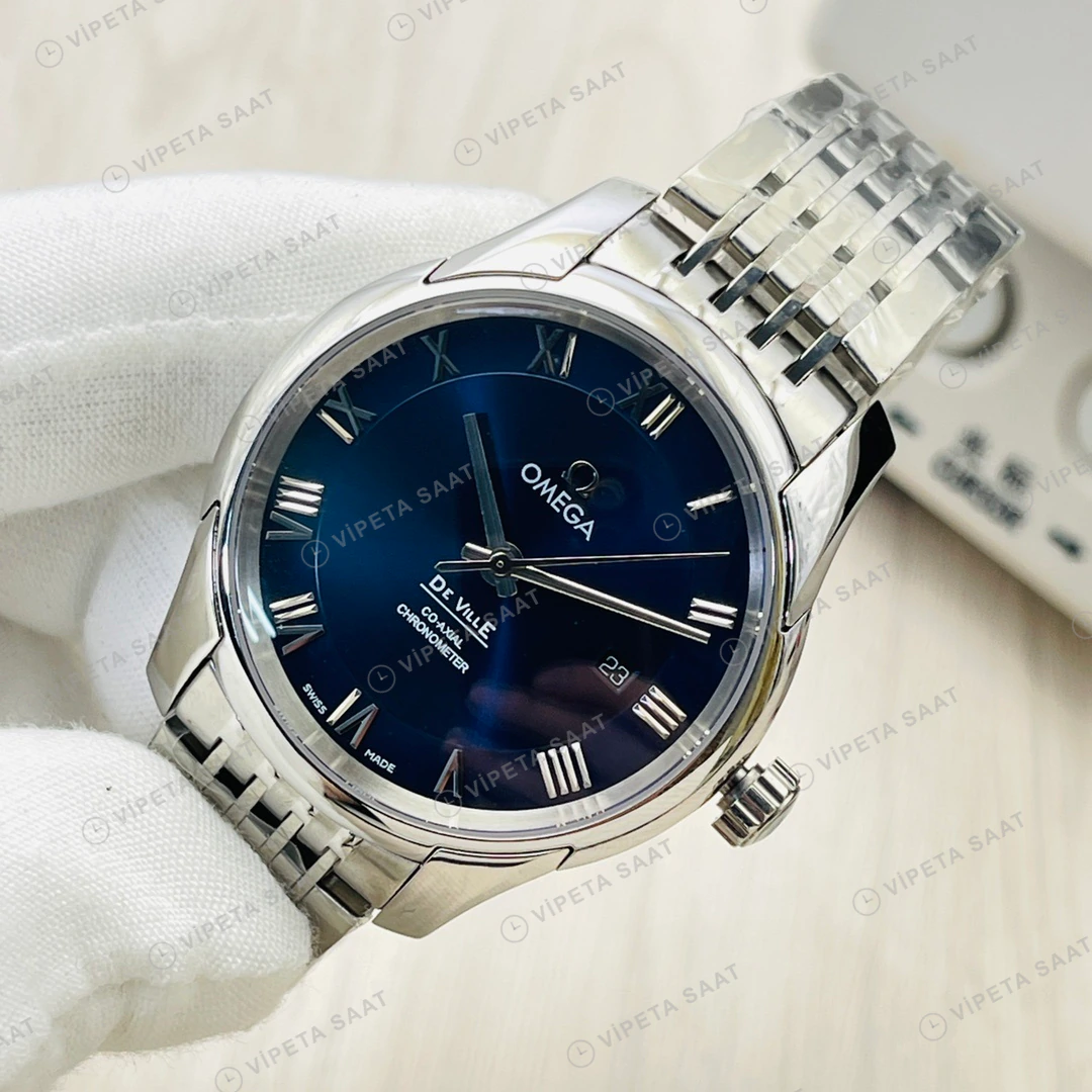 Omega De Ville Co-Axial Mavi Kadran Çelik 40mm Super Clone ETA Eta Saat detay 9