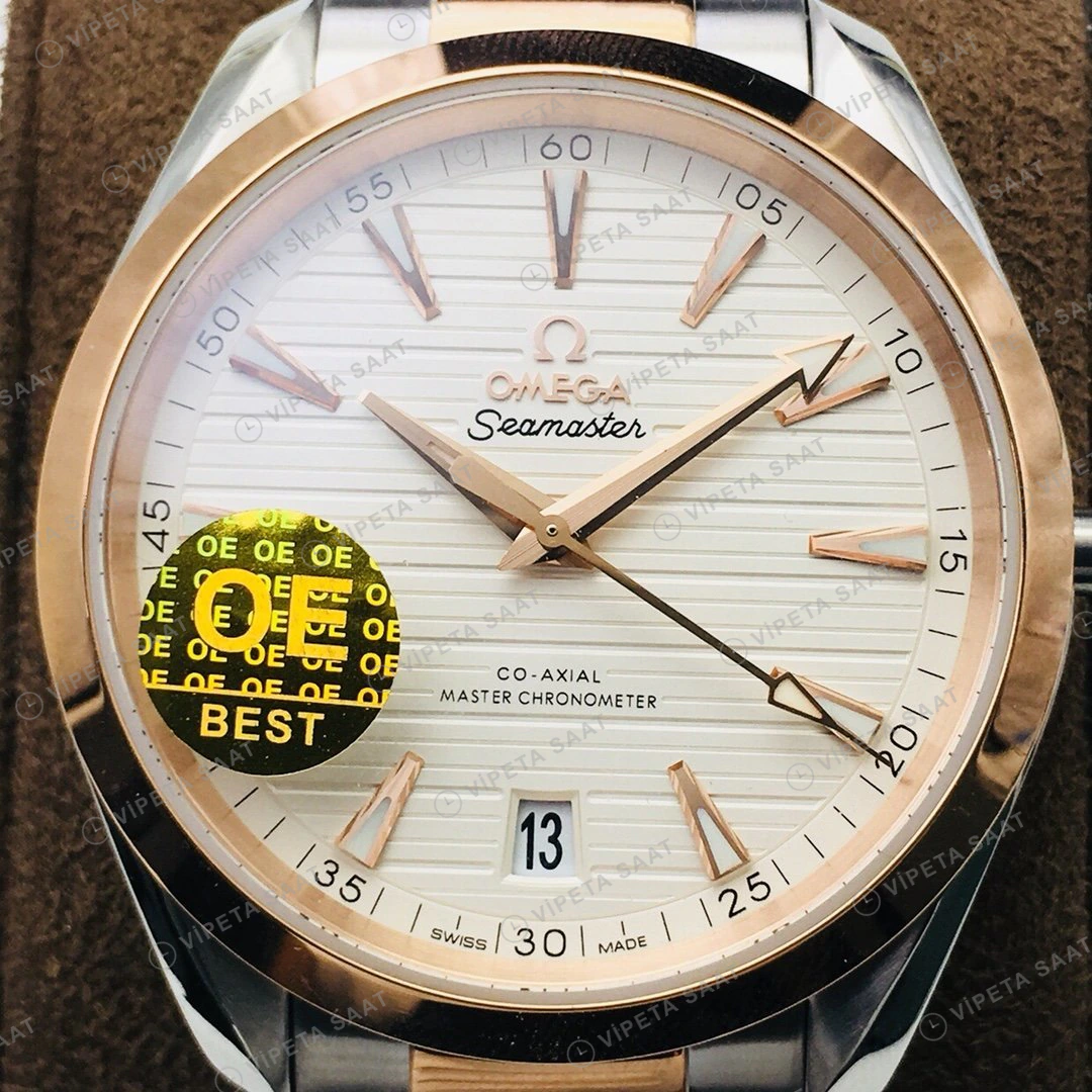 Omega Seamaster Aqua Terra Beyaz Kadran Çelik Gold 41mm Super Clone ETA Eta Saat yan görünüm