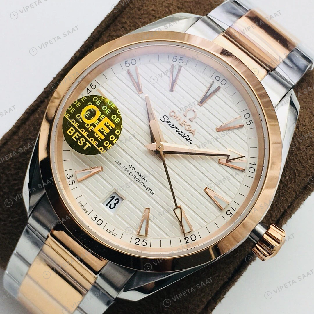Omega Seamaster Aqua Terra Beyaz Kadran Çelik Gold 41mm Super Clone ETA Eta Saat detay 8