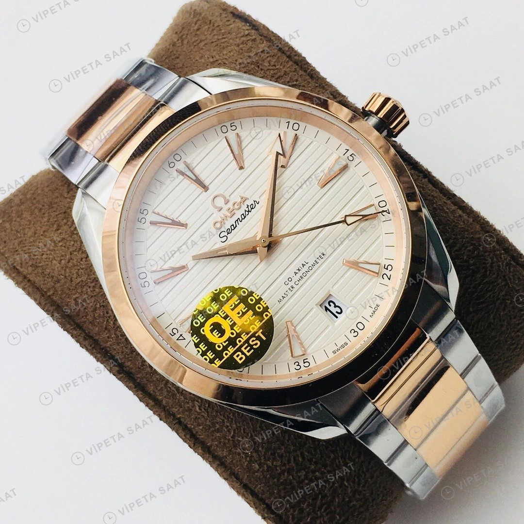Omega Seamaster Aqua Terra Beyaz Kadran Çelik Gold 41mm Super Clone ETA Eta Saat detay 9