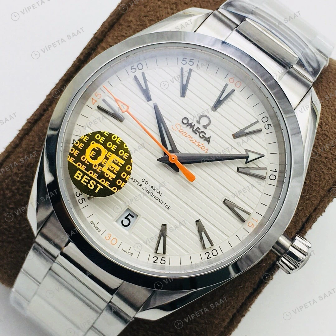 Omega Seamaster Aqua Terra Beyaz Kadran Çelik Super Clone ETA Eta Saat detay 7