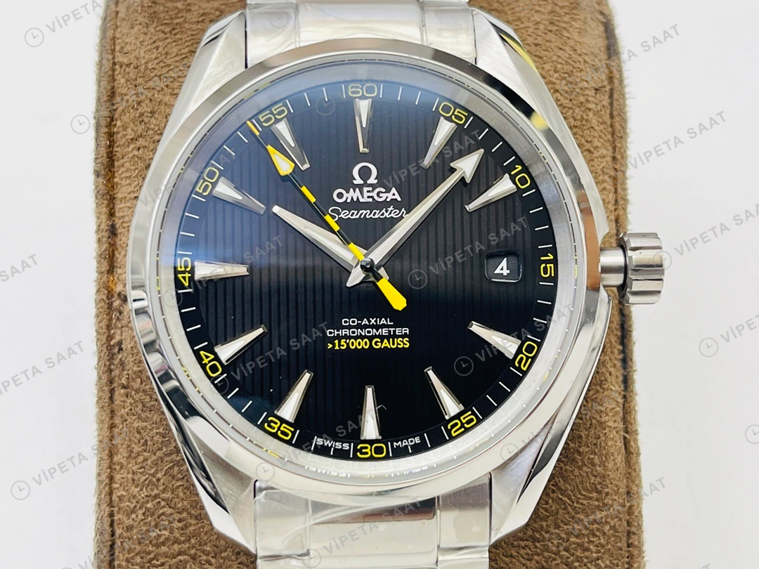 Omega Seamaster Aqua Terra Siyah Kadran Çelik Super Clone ETA Eta Saat detay 8