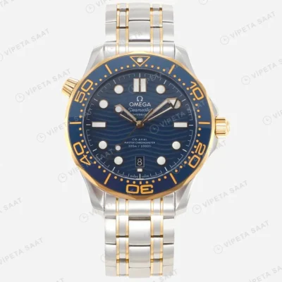Omega Seamaster Diver 300 M Blue Dial Gold Bezel 42mm Super Clone ETA Saat karşıdan görünüm