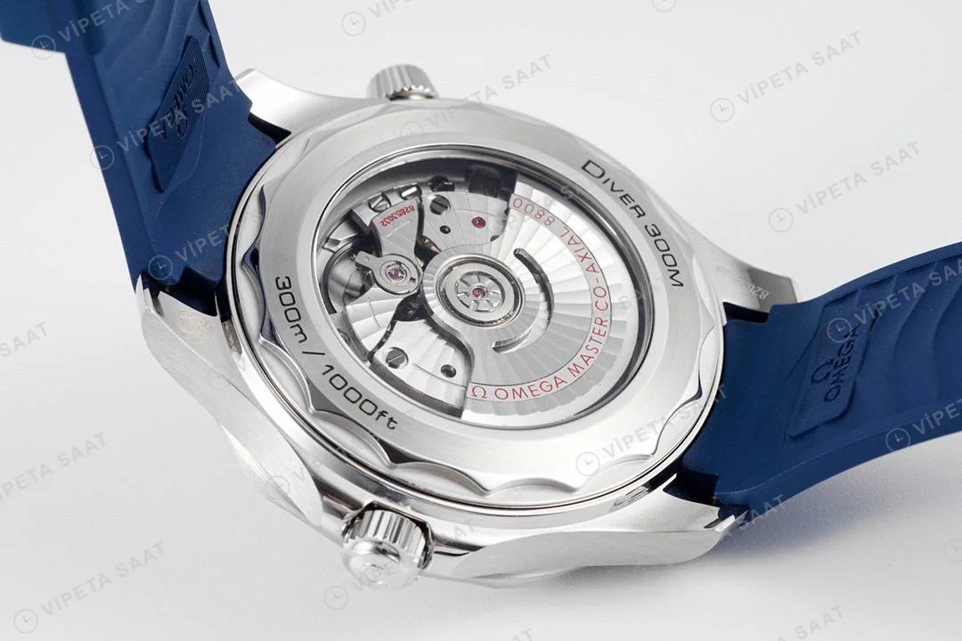 Omega Seamaster Diver 300M Gri Kadran Mavi Silikon Kayış Super Clone ETA Saat detay 8