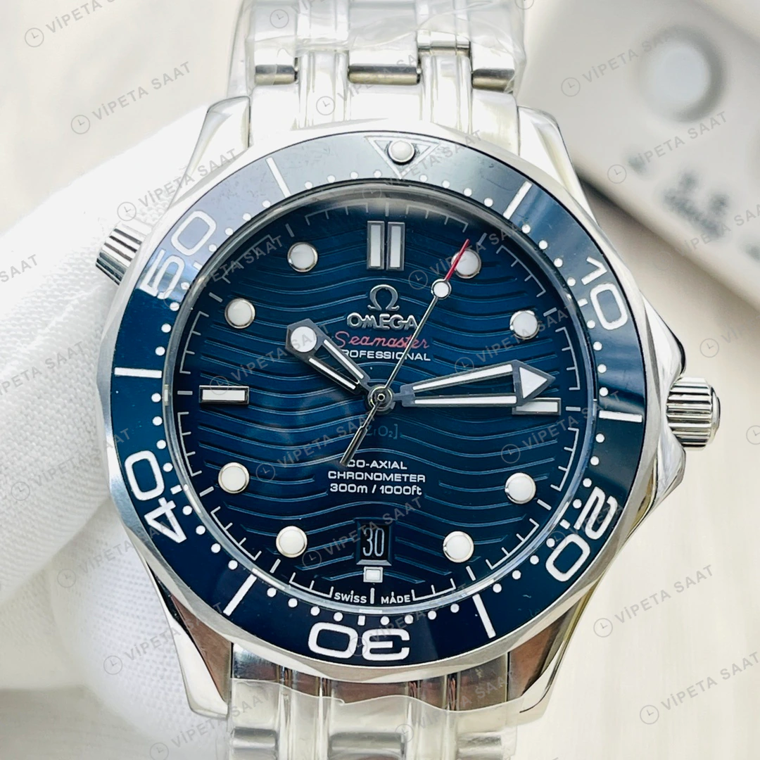 Omega Seamaster Diver 300M Mavi Kadran Çelik 42mm Super Clone ETA Eta Saat detay 4