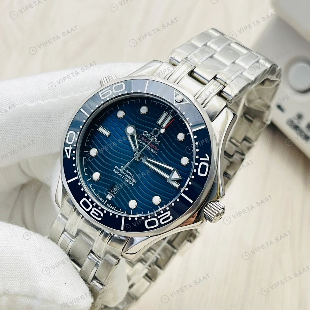 Omega Seamaster Diver 300M Mavi Kadran Çelik 42mm Super Clone ETA Eta Saat detay 5