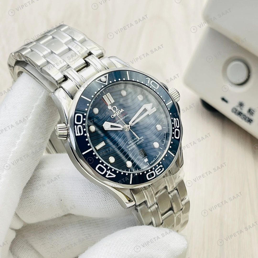 Omega Seamaster Diver 300M Mavi Kadran Çelik 42mm Super Clone ETA Eta Saat detay 8