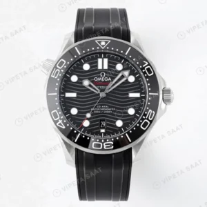 Omega Seamaster Diver 300M Siyah Silikon Kayış Super Clone ETA Saat karşıdan görünüm